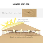 10' x 12' Patio Gazebo with Corner Frame Shelves, Double Roof Outdoor Gazebo Canopy Shelter with Netting, Brown