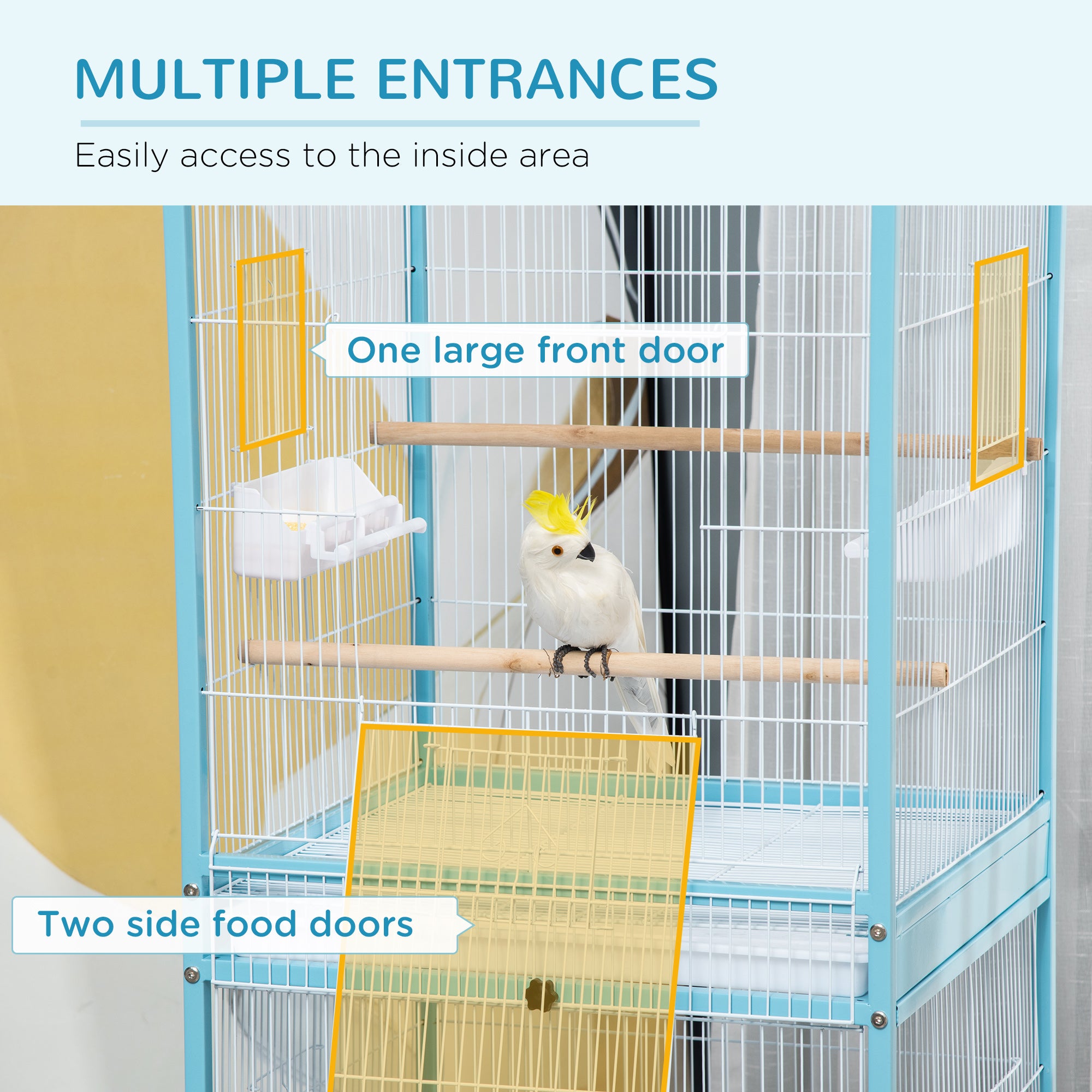 55" 2 In 1 Bird Cage Aviary Parakeet House for finches, budgies with Wheels, Light Blue