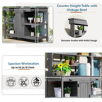 Outdoor Potting Bench with 2 Drawers, Cabinet & Open Shelf, Farmhouse Garden Workstation for Backyard, 50'' L x 19.5'' W x 66'' H, Gray