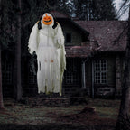 3.9' Outdoor Halloween Hanging Pumpkin Ghost w/ Light Up Eyes, Sound Activated Prop w/ Creepy Howling Sounds