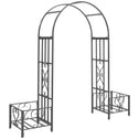 6.7' Steel Garden Arch Arbor with Scrollwork Hearts, Planter Boxes for Climbing Vines, Ceremony, Weddings, Party, Backyard, Lawn, Dark Gray