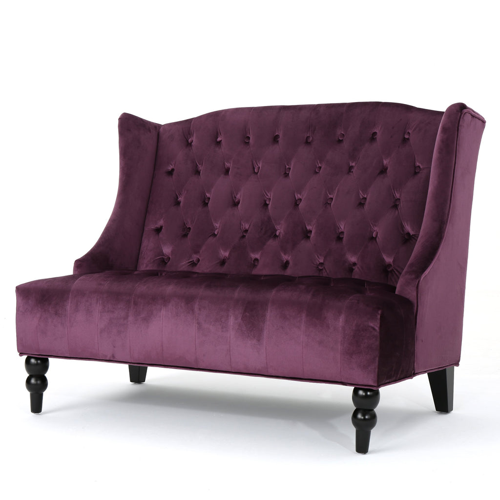 Modern Glam Loveseat Sofa with Velvet Upholstery, Wingback Design, Button-Tufted Diamond Stitch, 50.50" W x 34.00" D x 38.50" H, Raisin