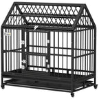 48" Heavy Duty Dog Crate with 4 Lockable Wheels, Double Doors, and Removable Tray, for XL and L Dogs