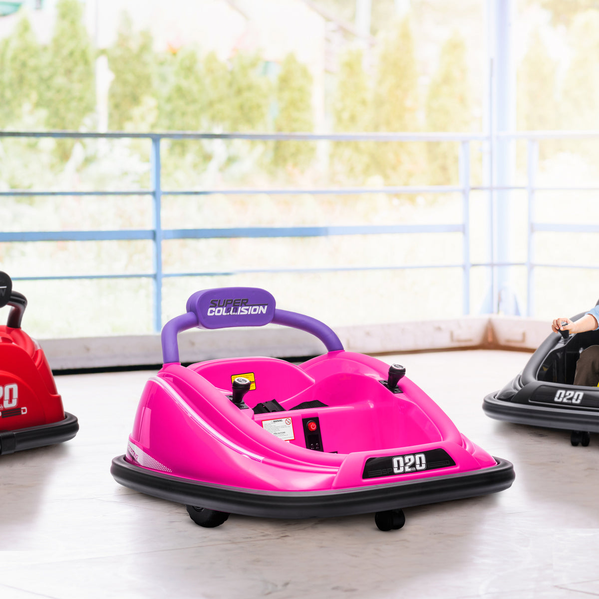 12V Kids Bumper Car Twins Motor with Parent Remote Control, Safety Belt, Lights, 360° Rotation, Pink