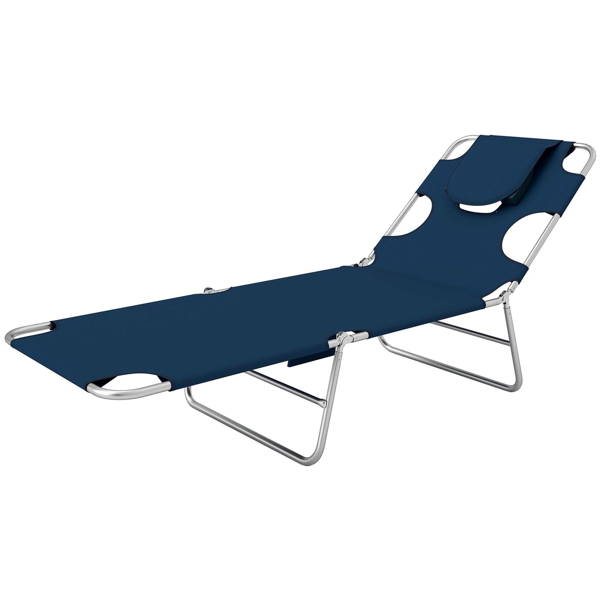 Tanning Chair with Face Hole, 5-Level Adjustable Outdoor Chaise Lounge Chair with Pillow for Beach, Pool, Dark Blue