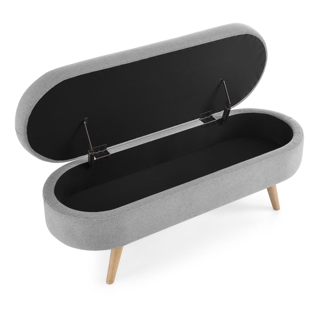 Oval Storage Ottoman Bench with Linen-Upholstered Pleated Fabric, Multiuse Footstool and Seat for Living Room, 43.5" L x 16" W x 16" H, Grey