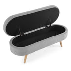 Oval Storage Ottoman Bench with Linen-Upholstered Pleated Fabric, Multiuse Footstool and Seat for Living Room, 43.5" L x 16" W x 16" H, Grey