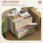 Lockable Filing Cabinet, Boho 2 Drawer File Cabinet with Adjustable Hanging Bar for Letter, A4 and Legal Size, Natural