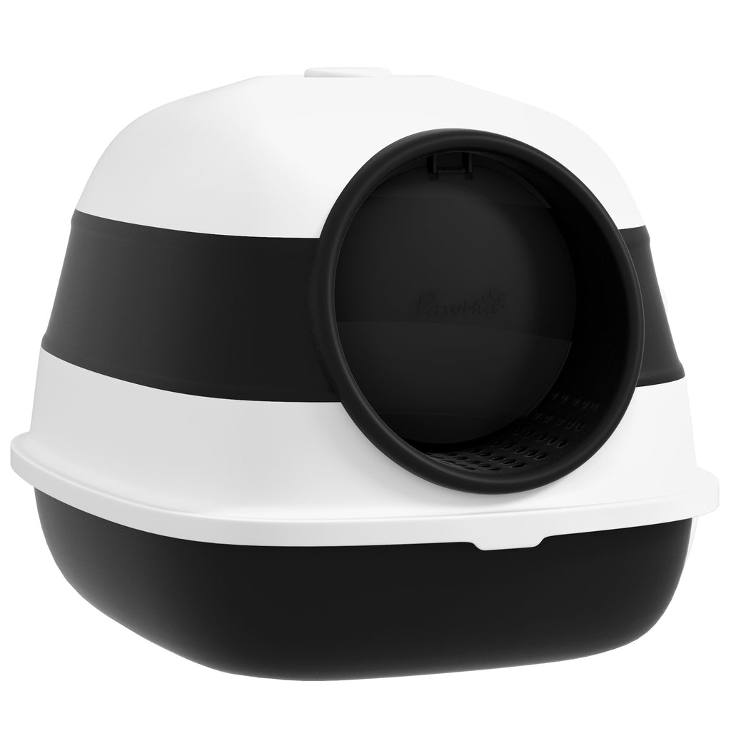 Dome Covered Cat Litter Box with Lid, White and Black