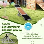 Wooden Dog Agility Seesaw for Training and Exercise, Weather Resistant, 83" L x 16" W x 14" H, Gray