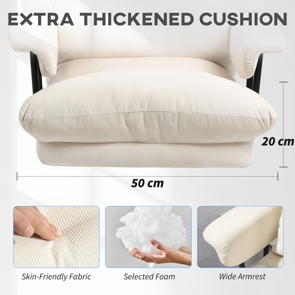 Executive Office Chair with Lumbar Support, Footrest, High Back Reclining Overstuffed Desk Chair with, Cream White