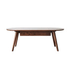 Solid Coffee Table with Modern Oval Top and Rounded Corners, Sturdy Center Table with 2 Storage Drawers, 47″ L x 22″ W x 16.5″ H, Walnut