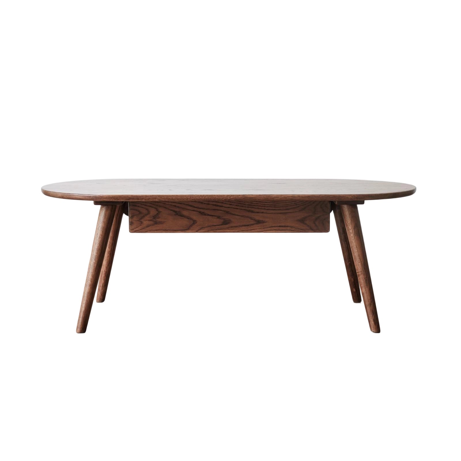 Solid Coffee Table with Modern Oval Top and Rounded Corners, Sturdy Center Table with 2 Storage Drawers, 47″ L x 22″ W x 16.5″ H, Walnut