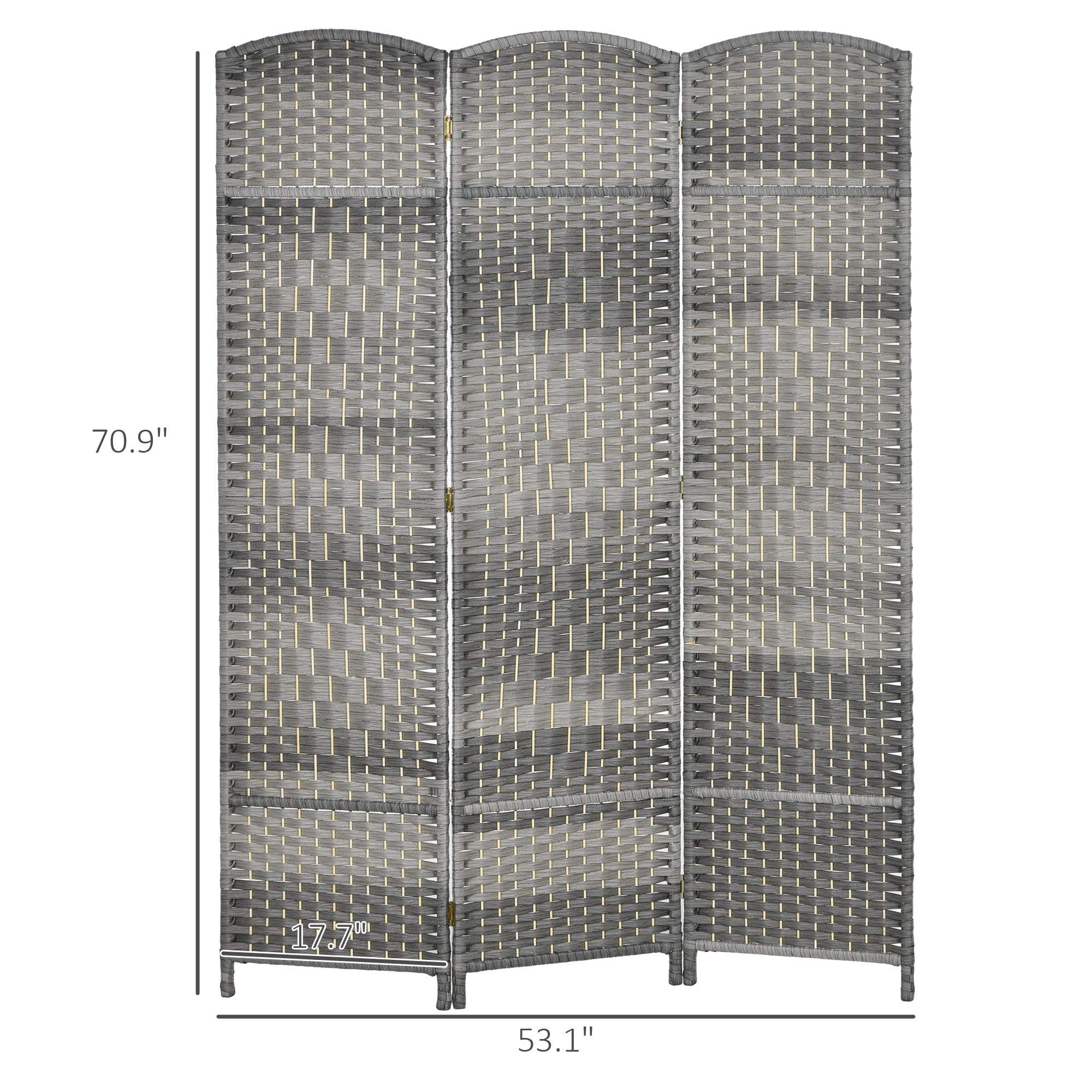 Folding Room Divider Screen 3 Panel 6' Tall Privacy Screen Freestanding Wood Partition for Home Office, Mixed Gray