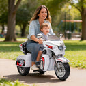 2-Seat 12V Kids Electric Ride-On Motorcycle with Storage Trunk, 3-Wheel Motorbike with MP3 and Bluetooth, 43.5'' L x 19'' W x 26.5'' H, White