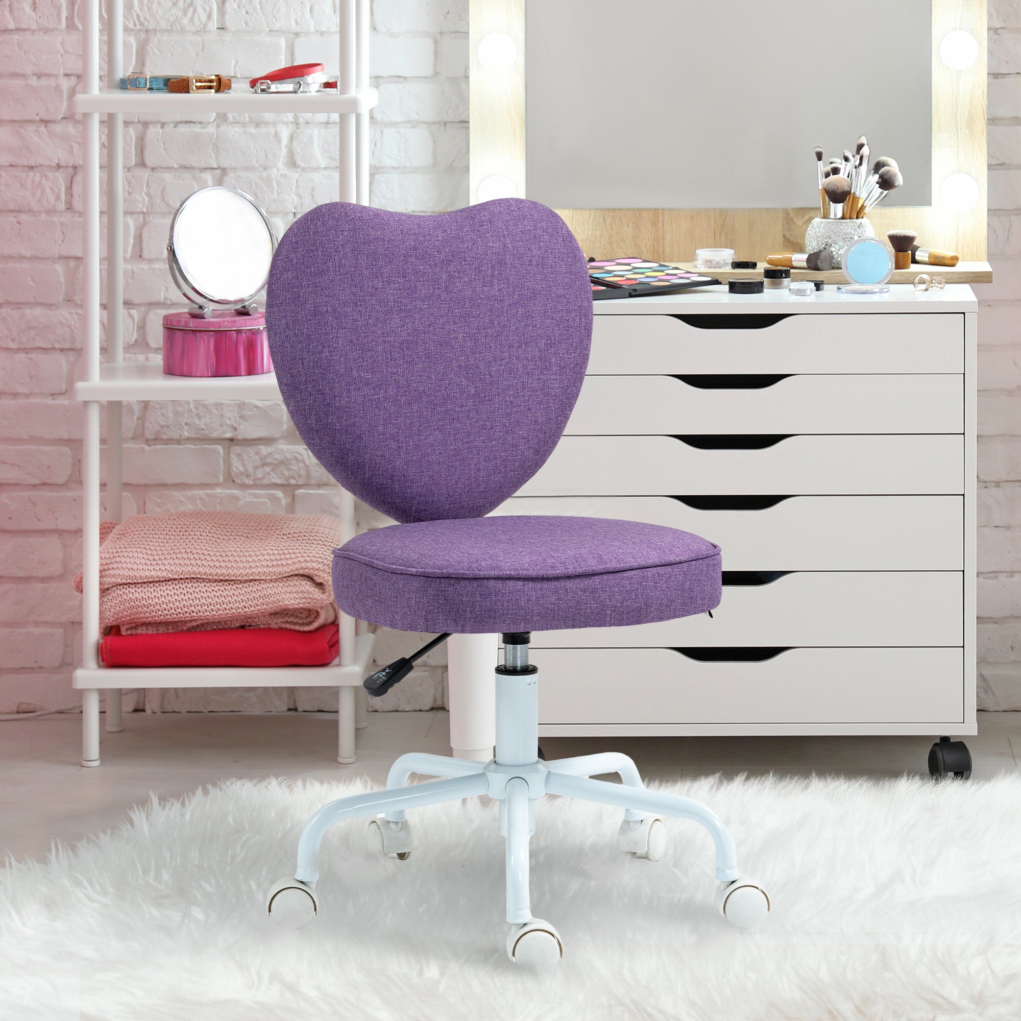 Heart Love Shaped Back Design Office Chair with Adjustable Height, Purple