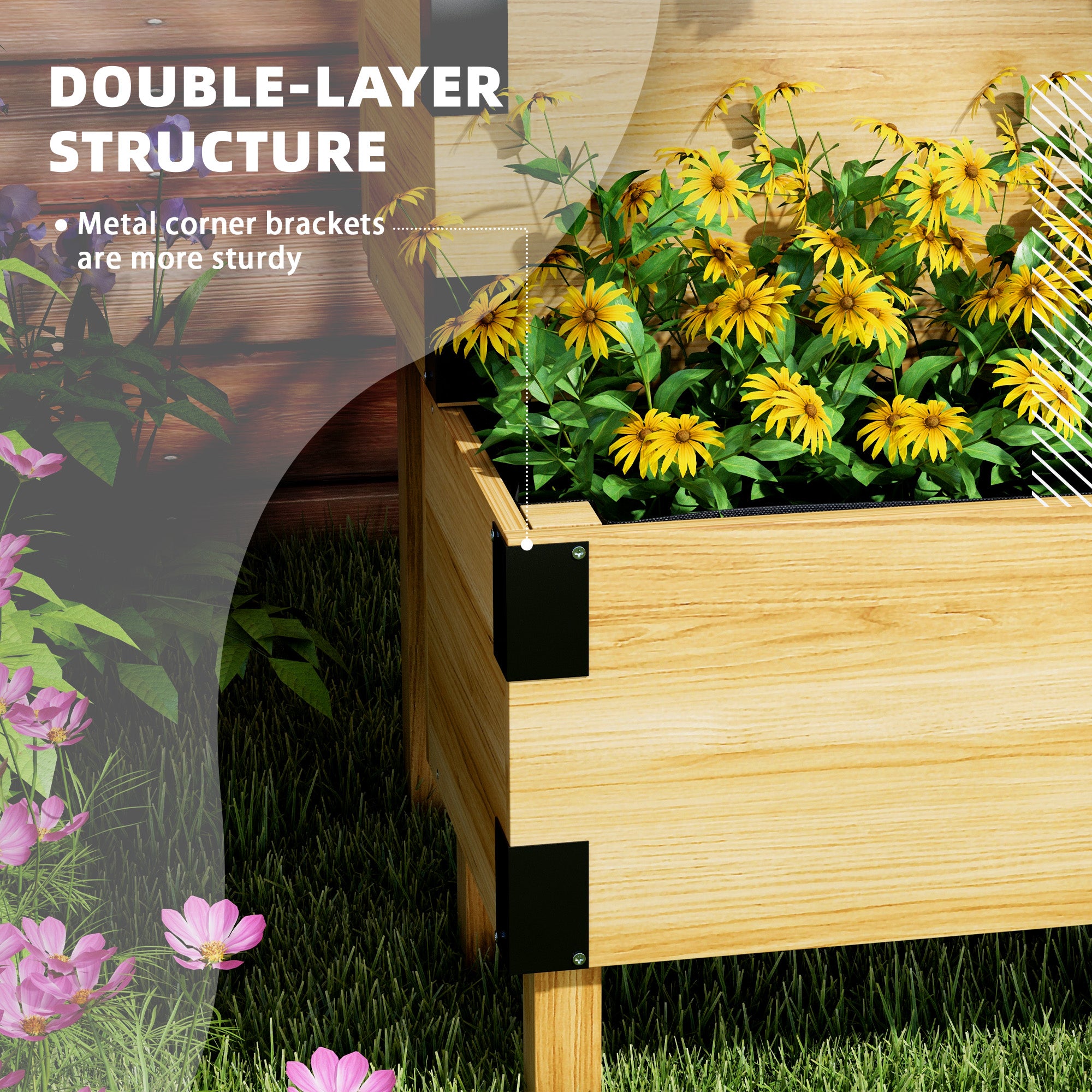 2 Tier Trellis Planter, Wooden Raised Garden Bed, Natural