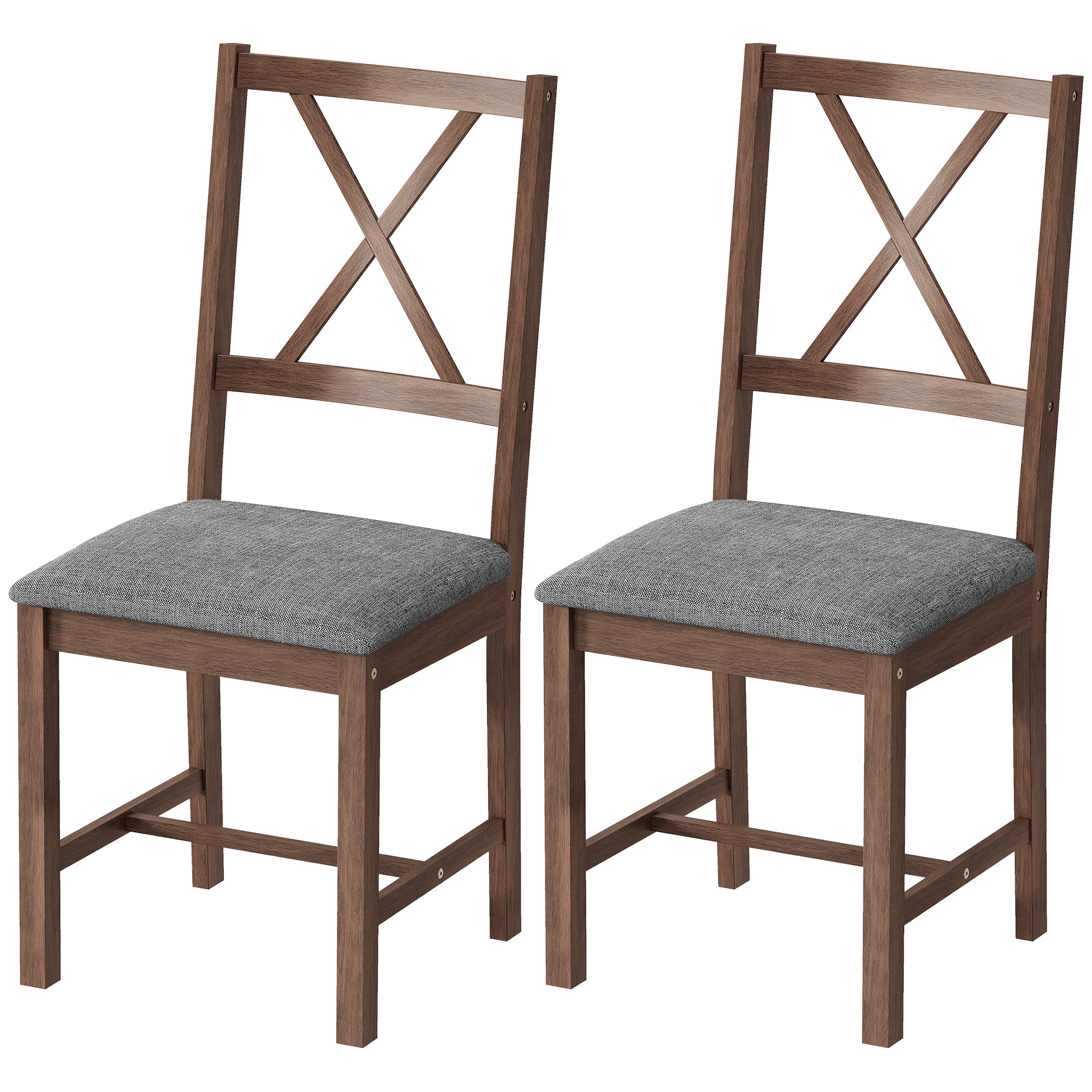 Set of 2 Dining Chairs, Upholstered X-Back Dining Room Chairs with Rubberwood Legs and Padded Seat, Walnut