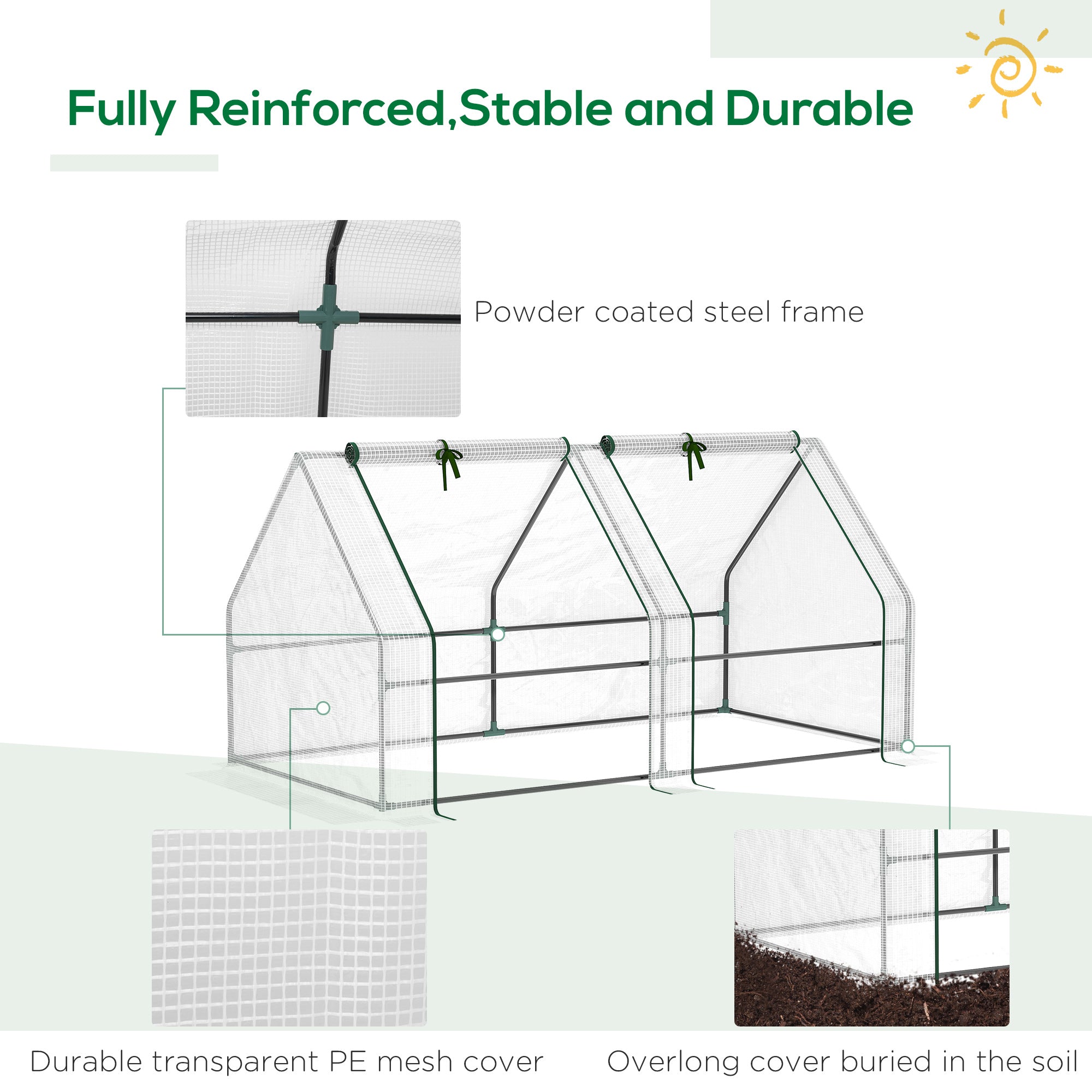 Portable Mini Greenhouse, Outdoor Garden with Large Zipper Doors and Water/UV PE Cover, 5.9' x 3' x 3', White