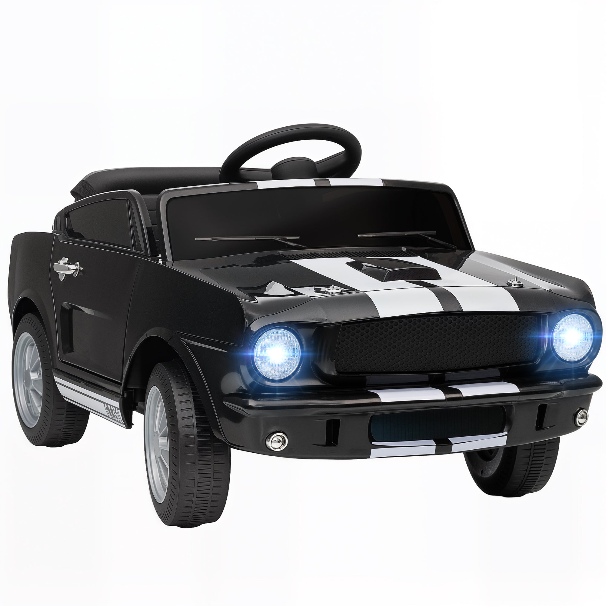 Licensed Shelby GT 350 Kids Ride On Car with Remote Control, Adjustable Speed, MP3, Smooth Start, LED Lights, Black