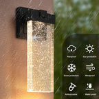 2-Pack Outdoor Wall Light Fixture with Bubble Crystal and Light Sensor, Weatherproof LED Wall Sconce, 12W Per Lamp, 3.5" L x 4.5" W x 12" H, Black