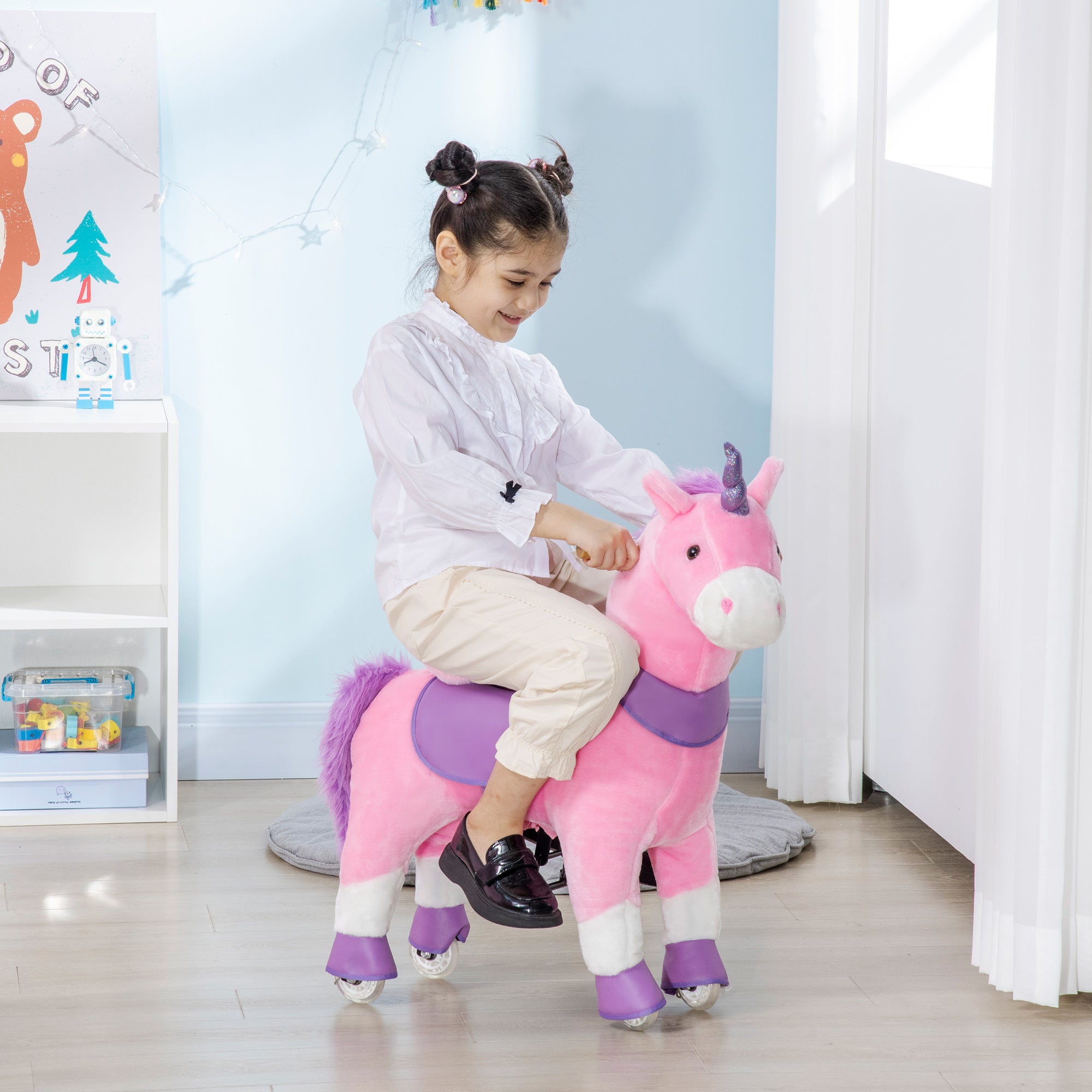 Ride On Real Walking Unicorn with Sparkly Horn, Soft Plush Ride On Rocking Horse Bearing 176lbs, Imaginative Interactive Toy for Kids, Unicorn Gifts