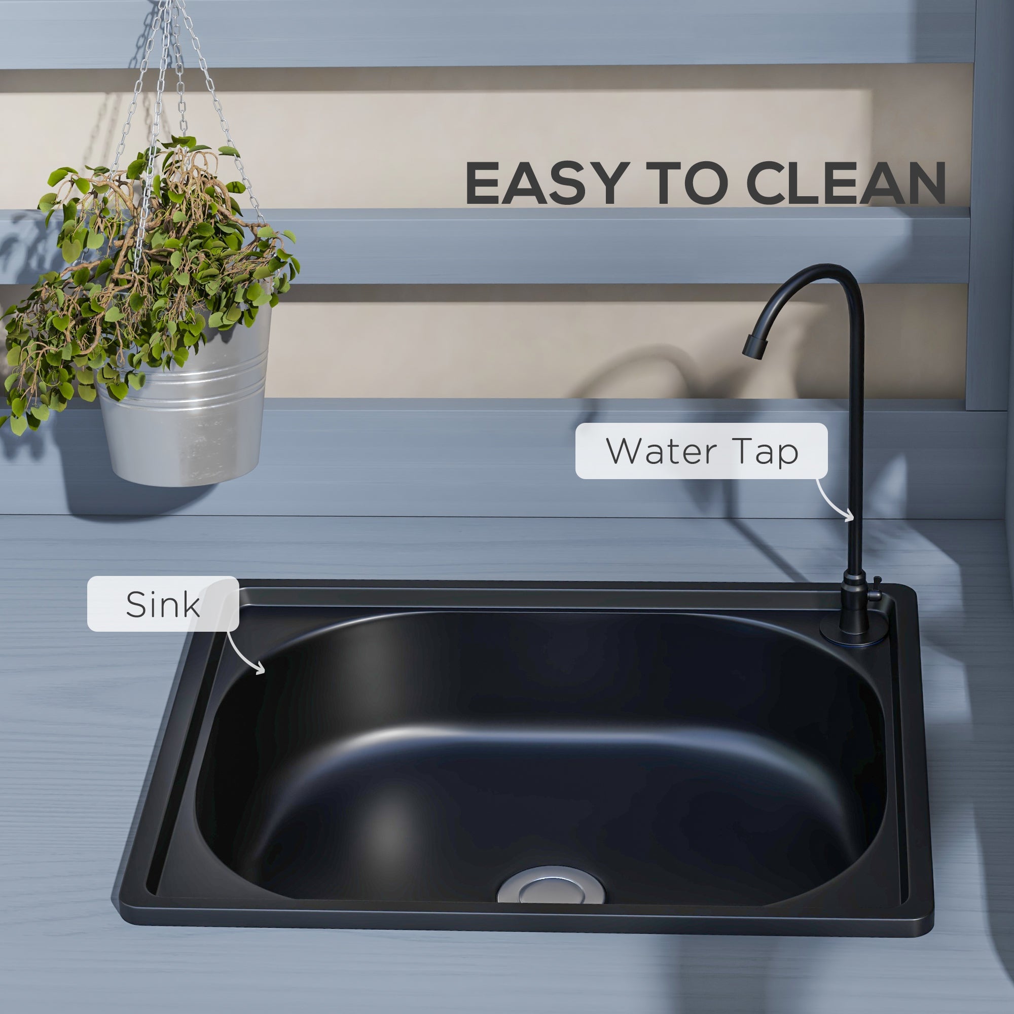 Wooden Potting Bench with Storage, Sink, Water Tap for Backyard, Patio, Balcony, Gray