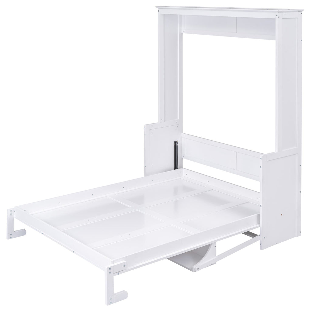 Space-Saving Design Queen Size Murphy Bed with Shelf, Solid Wood and MDF, 86" L x 69.5" W x 87" H, White