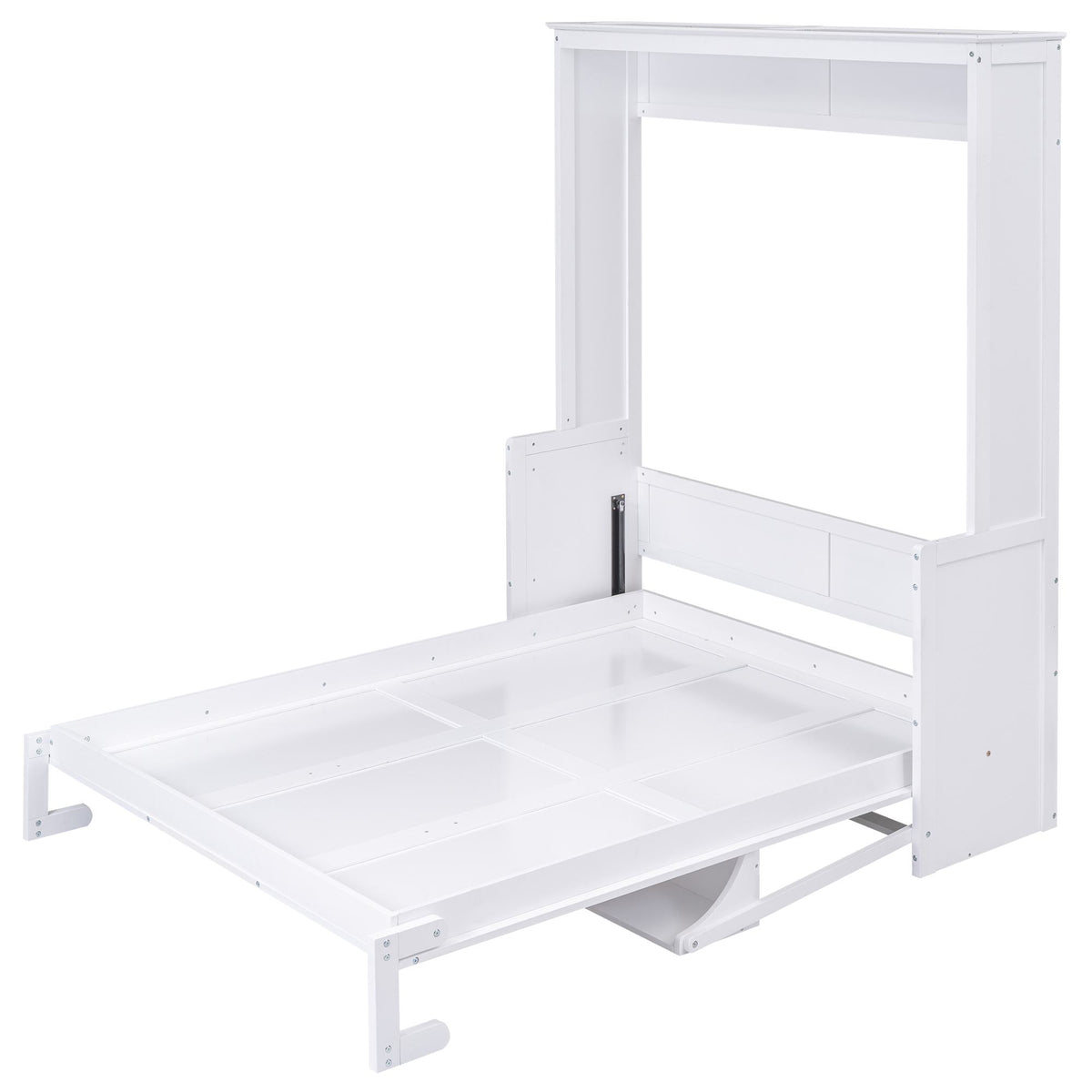 Space-Saving Design Queen Size Murphy Bed with Shelf, Solid Wood and MDF, 86" L x 69.5" W x 87" H, White