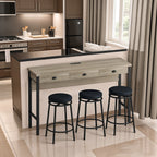 3-Drawer Long Dining Table Set with Power Outlets, Circular PU Stools, Easy Assemble, 60.24"L x 15.75"W x 35.43"H, Black