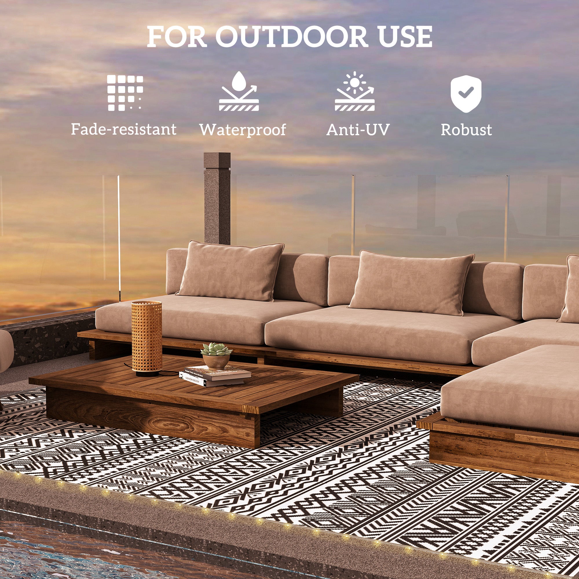 Outdoor Rug Carpet with USB Lights Reversible Patio Rug with Carry Bag for Camping 10' x 8'