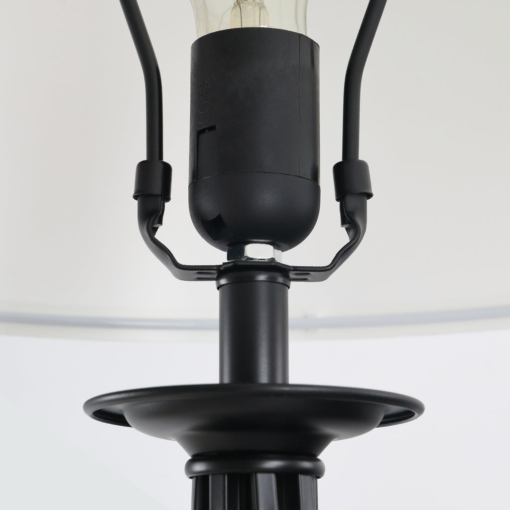 3 Piece Table Floor Lamp Set with Metal Pole, Round Base, and Fabric Lampshade, for Living Room, Black/White