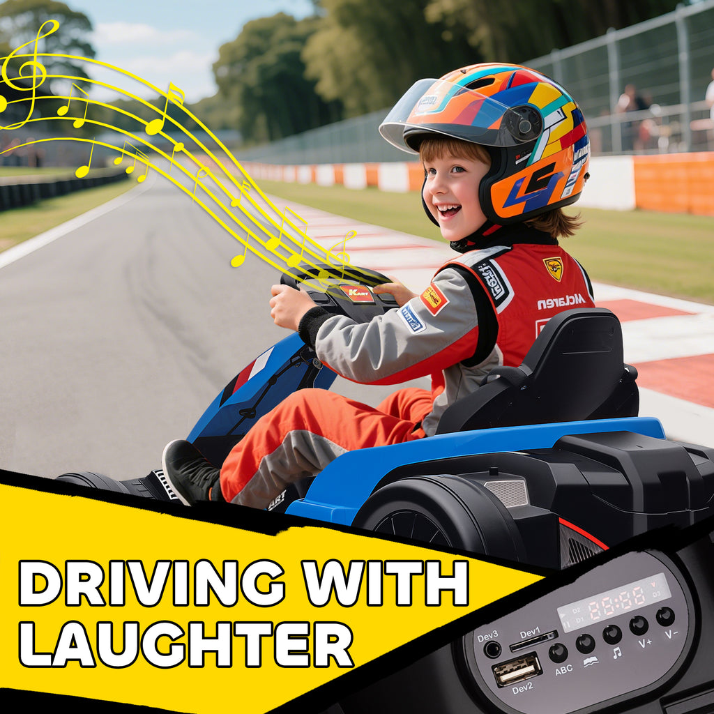 24V Electric Go Kart with Dual 150W Motors, Adjustable Seat & 11.2MPH High Speed, Slow Start, 5-Point Harness, Blue