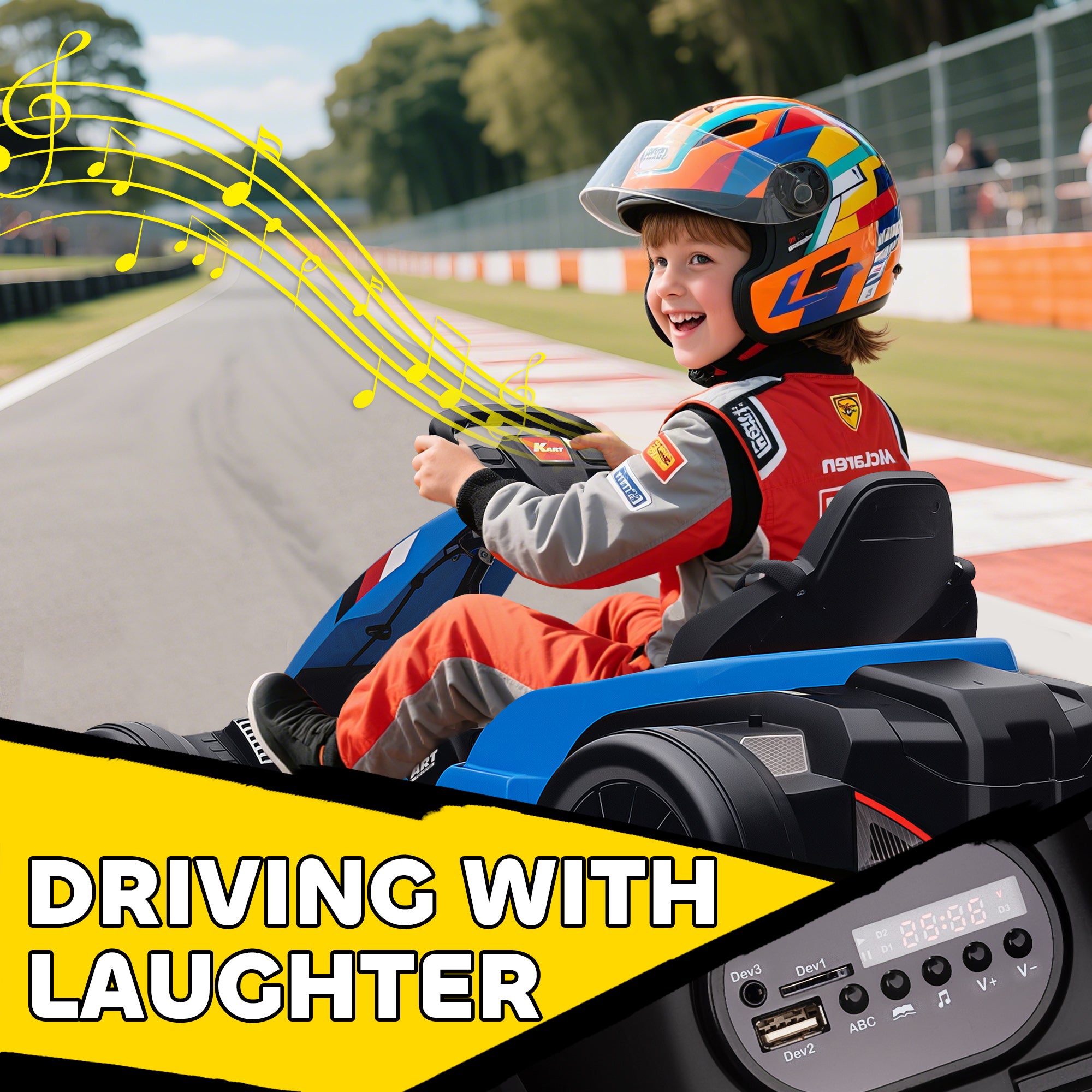 24V Electric Go Kart with Dual 150W Motors, Adjustable Seat & 11.2MPH High Speed, Slow Start, 5-Point Harness, Blue