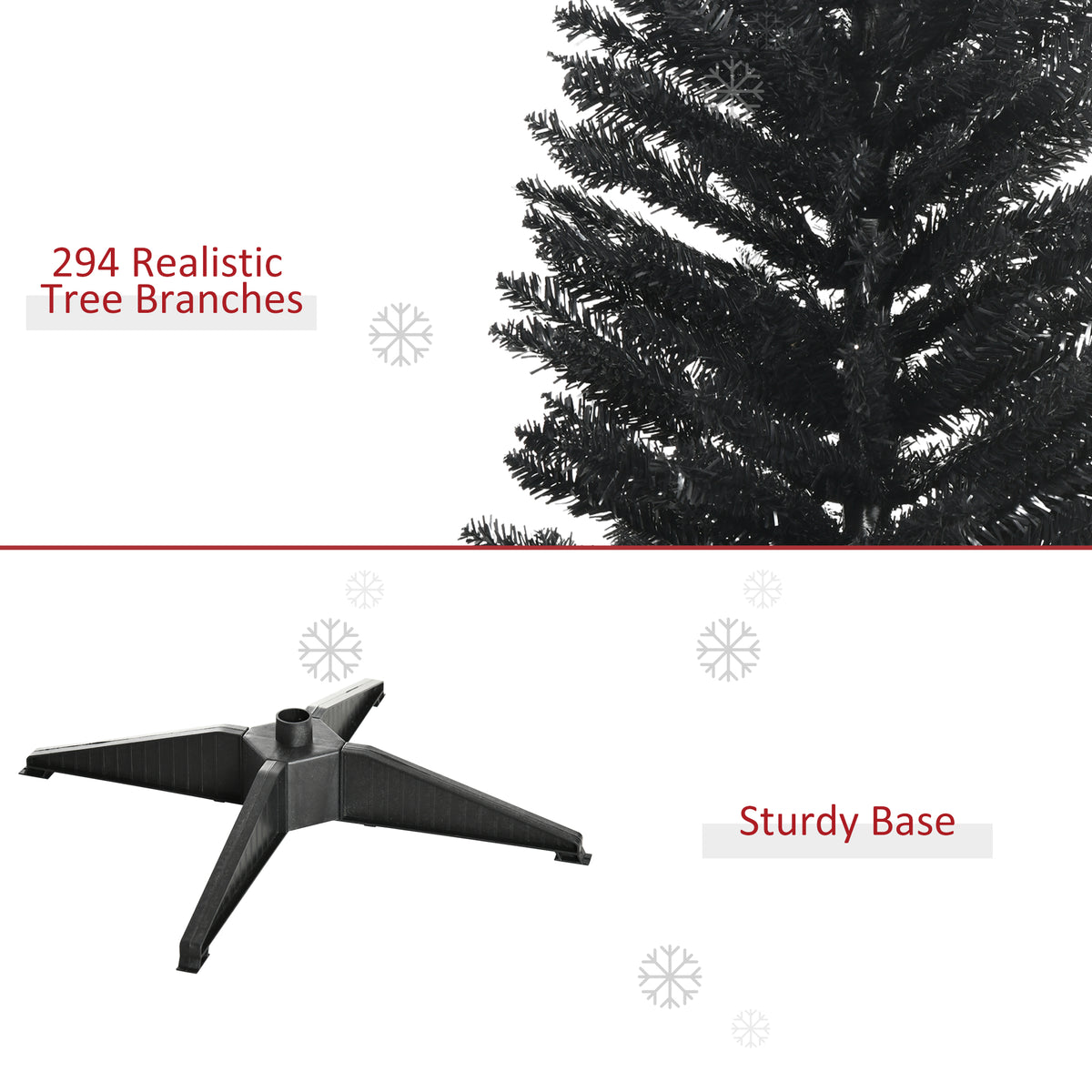 5' Artificial Pencil Christmas Tree, Slim Xmas Tree with 294 Realistic Branch Tips and Plastic Stand, Black