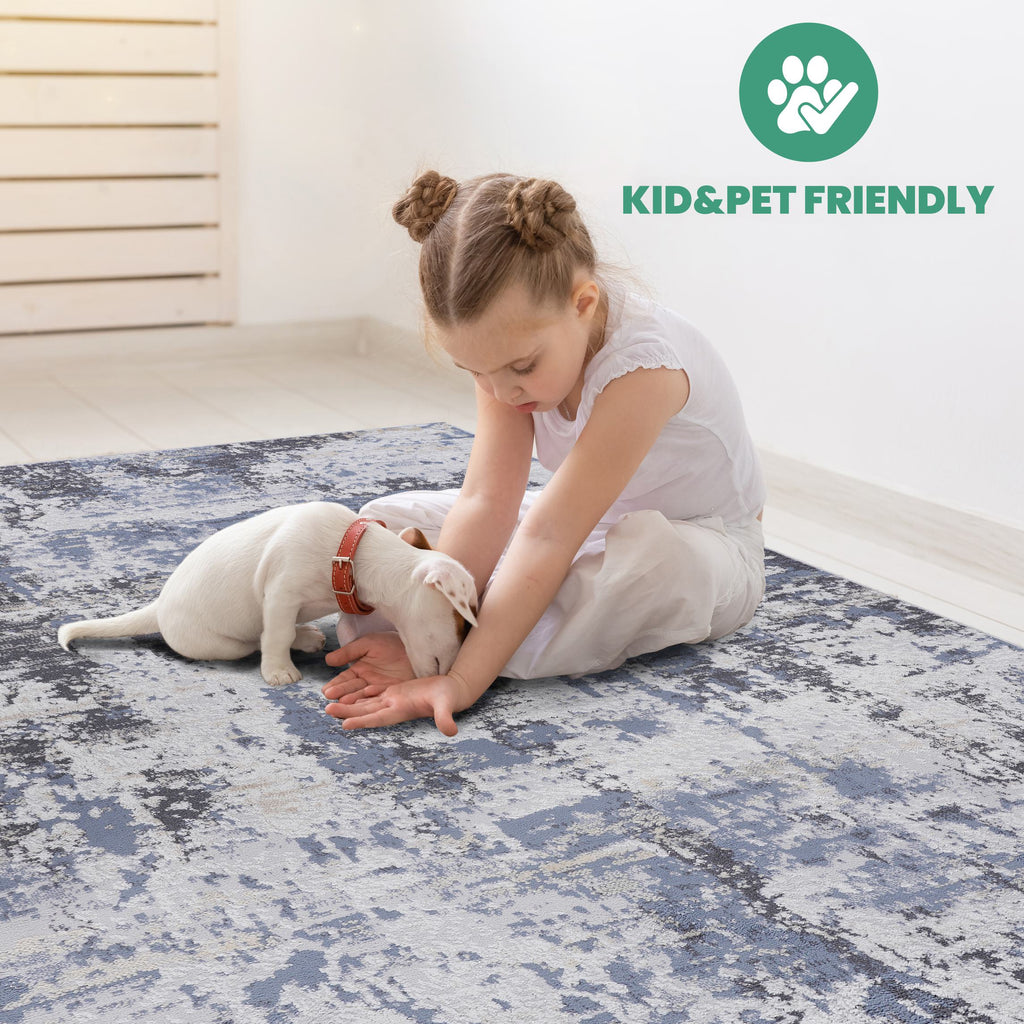 Naar 2x8 Stain-Resistant Area Rug with Cotton Backing, Medium Pile, Carpet for Living Room, Bedroom, Home Office, 96" L x 26" W x 0.3" H, Gray