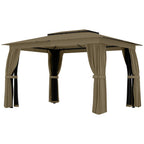 10' x 12' Outdoor Patio Gazebo, Soft Top Gazebo Canopy Shelter with Curtains, Netting, Steel Frame, Hooks, Khaki