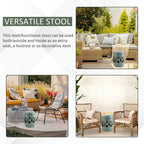 14" x 17" Ceramic Garden Stool with Double-Coin Knotted Ring Design & Strong Glazed Material, Decorative End Table, Home Collection, Antique Blue