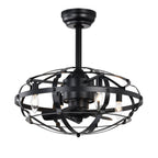 Industrial Bladeless Ceiling Fan with Lights, 18" Caged Design, Reversible Motor, Remote Control, Downrod Mount, E12 Standard Base, Matte Black
