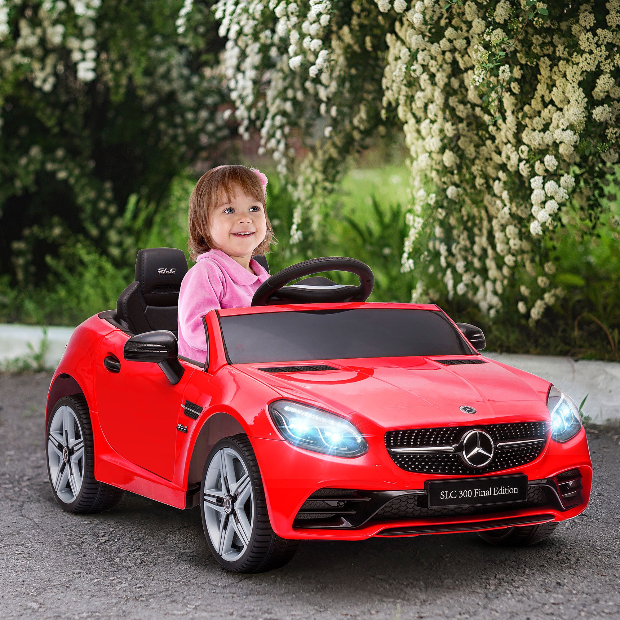 SLC 300 Licensed Kids Electric Car with Remote Control, 12V Battery Powered Kids Ride on Car with Music, Lights, Suspension for 3-6 Years Old, Red