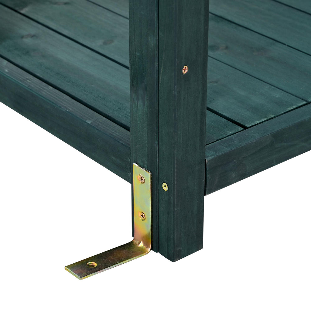 Outdoor Potting Bench with 4 Shelf & Side Hook for Patio, Farmhouse Garden Workstation with Large Tabletop, 47'' L x 19.5'' W x 65'' H, Green