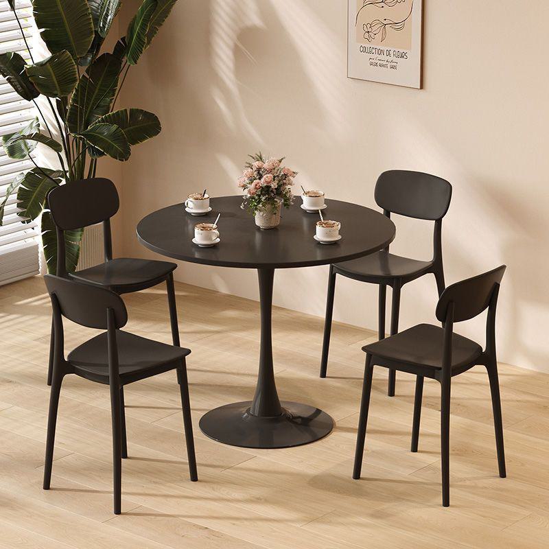 Modern Round Dining Table with Strong Metal Base, Kitchen Dining Room Furniture, Easy to Assemble and Clean, 31.5″ L x 31.5″ W x 29″ H, Black