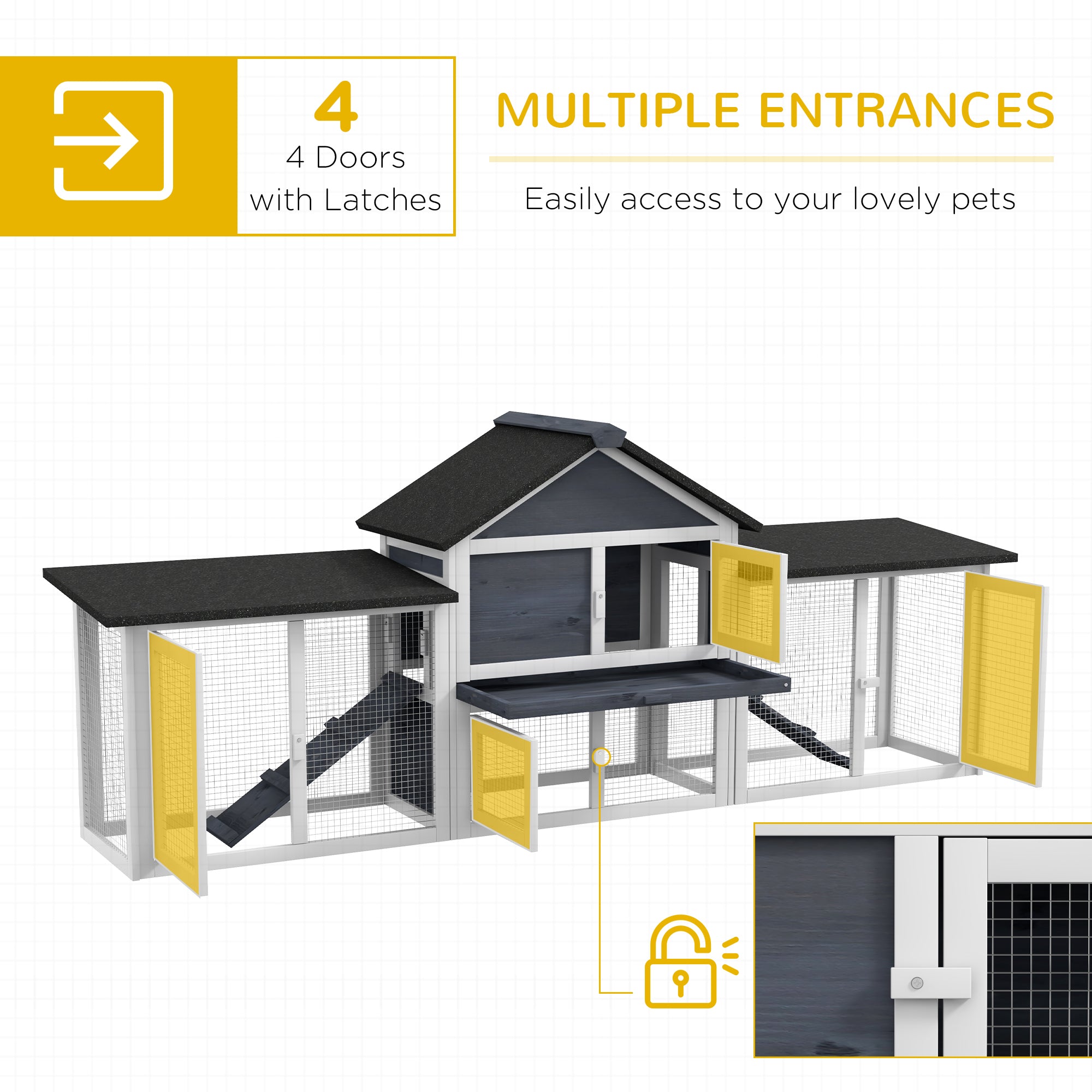 Outdoor Rabbit House 83" 2 Story Deluxe XL Wooden Rabbit Hutch, Big Bunny Cage w/ Ladder and Run, Dark Gray