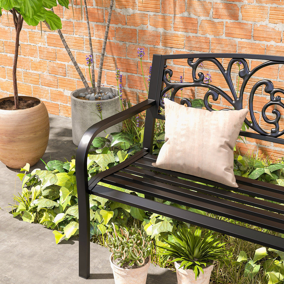 50" Blossoming Pattern Garden Decorative Patio Park Bench with Beautiful Floral Design & Relaxing Comfortable Build