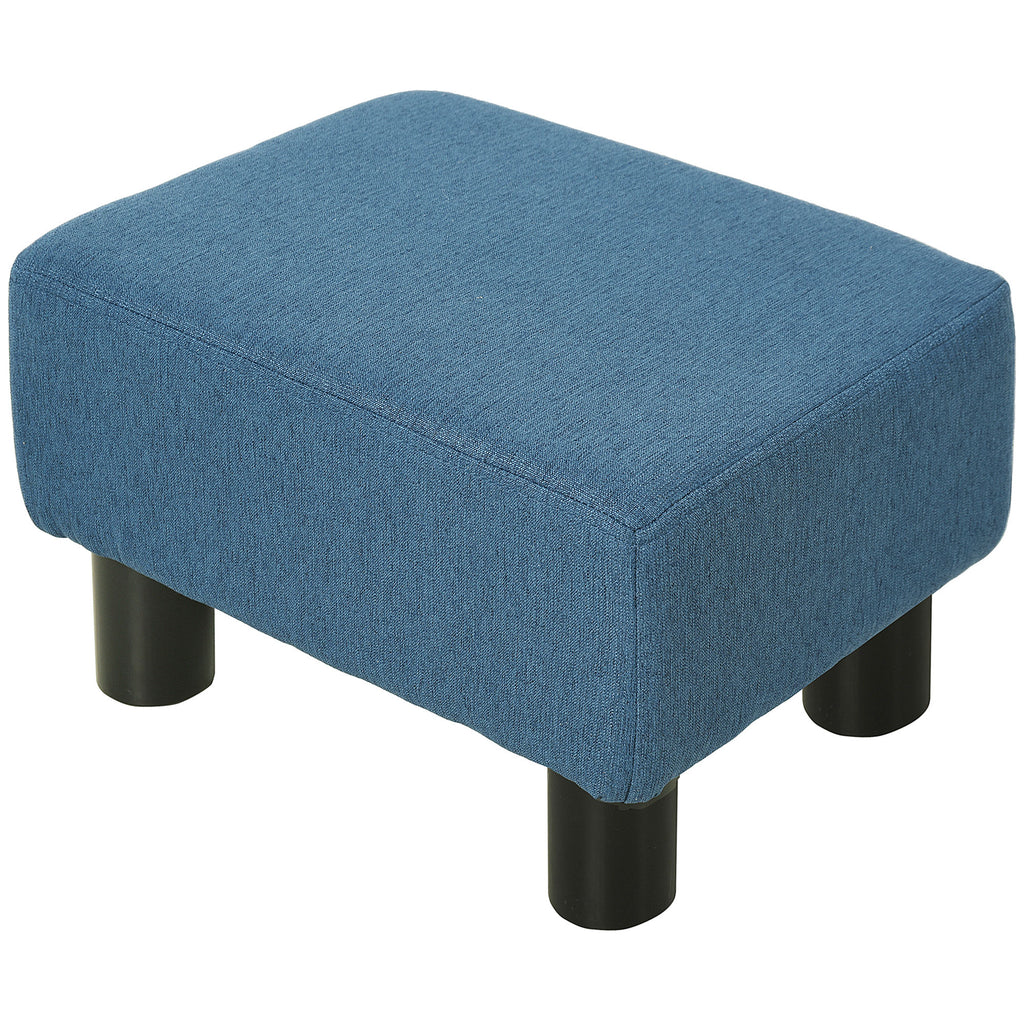 Ottoman Foot Rest, Small Foot Stool with Linen Fabric Upholstery and Plastic Legs, Cube Ottoman for Living Room, Blue