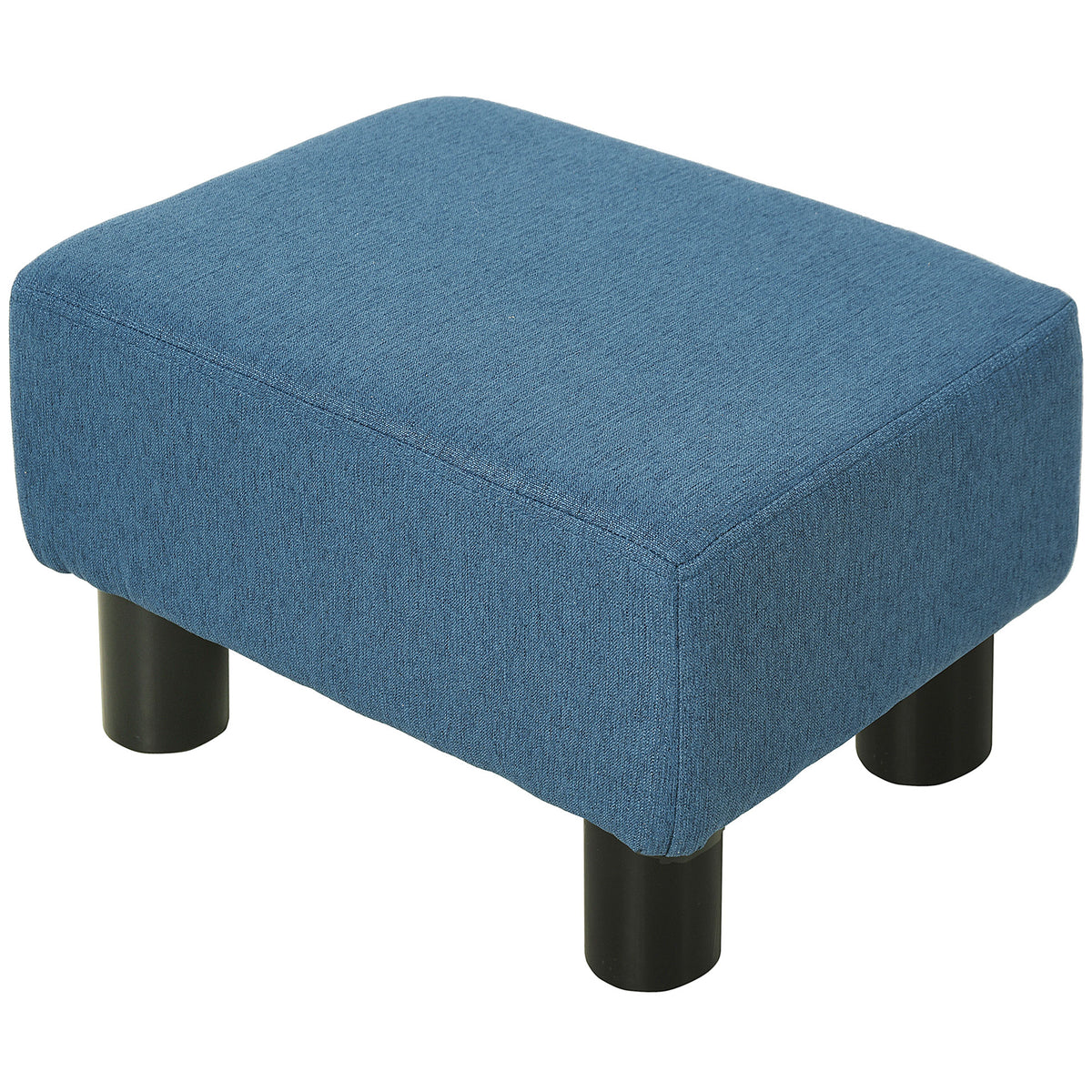 Ottoman Foot Rest, Small Foot Stool with Linen Fabric Upholstery and Plastic Legs, Cube Ottoman for Living Room, Blue