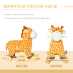 Rocking Horse, 2 in 1 Kids Ride on Horse, Rolling Giraffe Animal Rocker with Sound, Wooden Base, Pedal, Grip Handle, Plush Riding Pony for 3-6 Years Old, Yellow