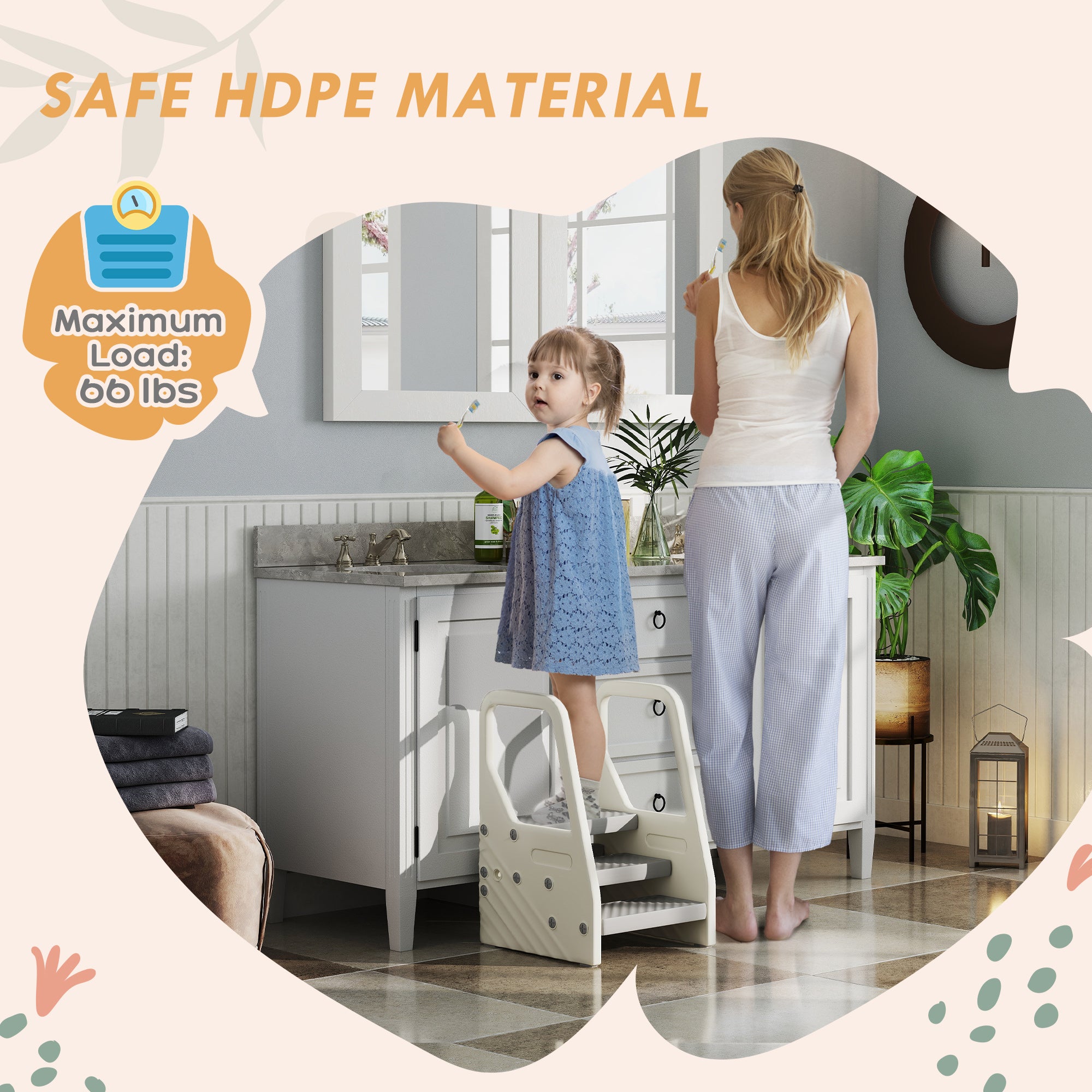 Adjustable 3 Step Toddler Tower with Handles, Non-slip Surface & Foot Pads, Gray