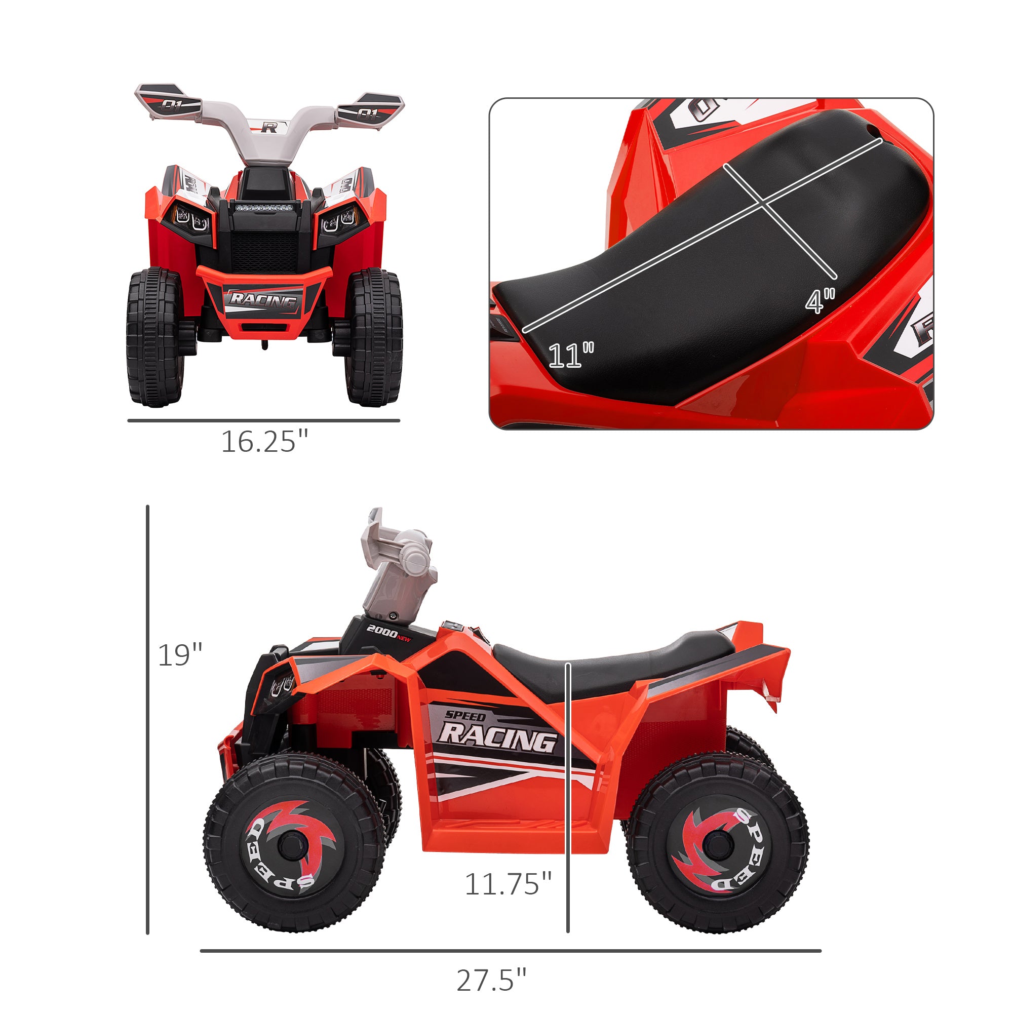 6V Electric Toy Car with Forward Backward, Wear-Resistant Wheels for Ages 18-36 Months, Red