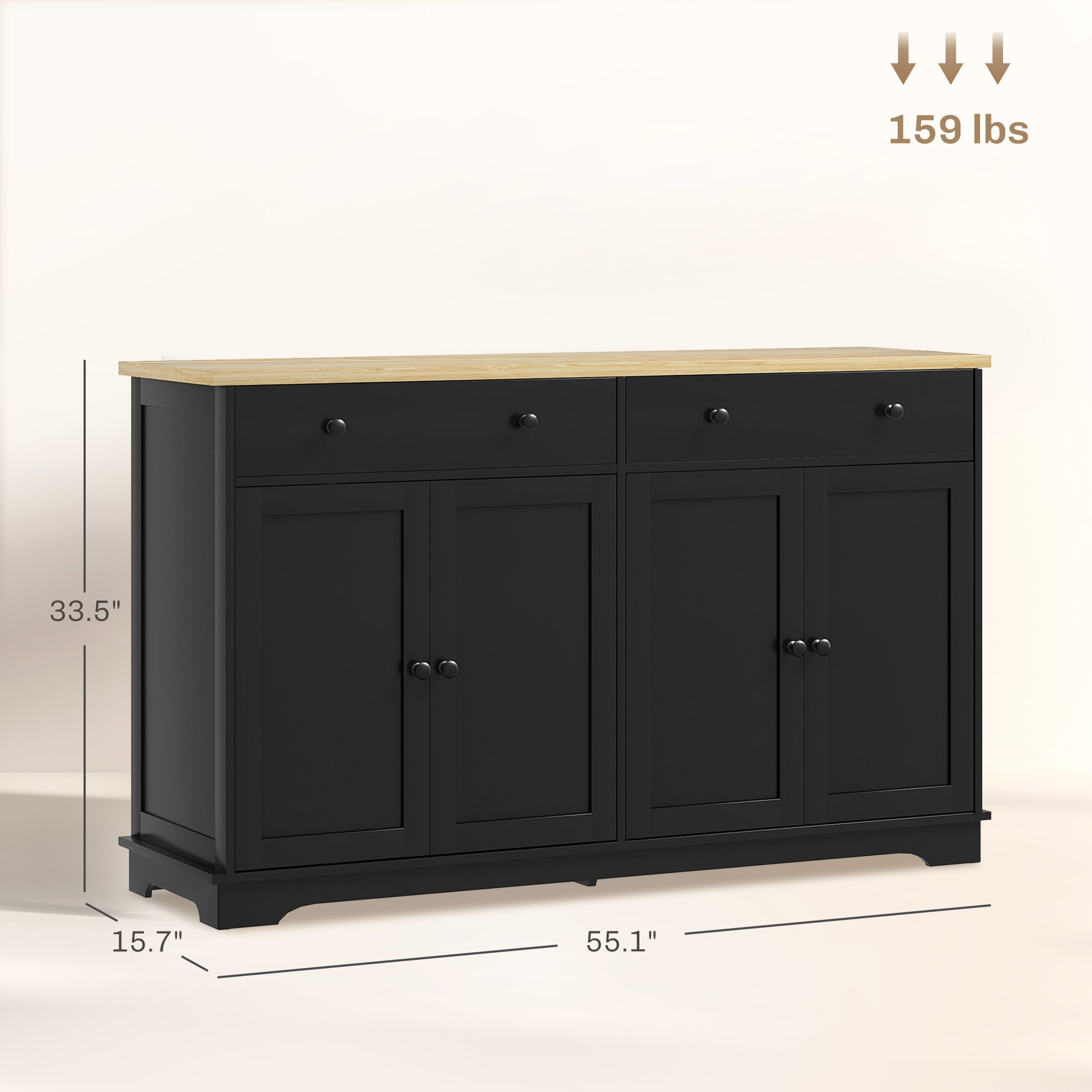 Modern Sideboard, Buffet Cabinet with Storage Drawers, Adjustable Shelves for Living Room, Dining Room, Entryway, Black